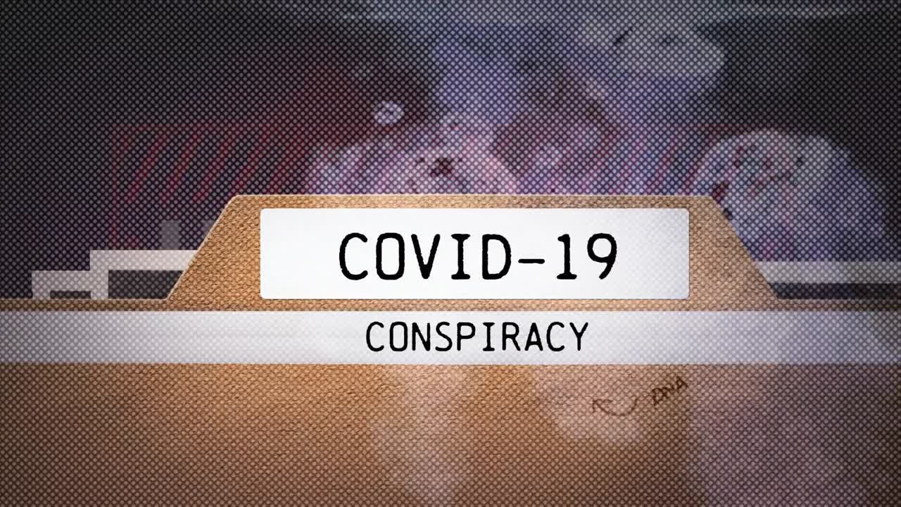 코로나19 음모 텍스트 배너와 경고 텍스트 배너의 디지털 애니메이션