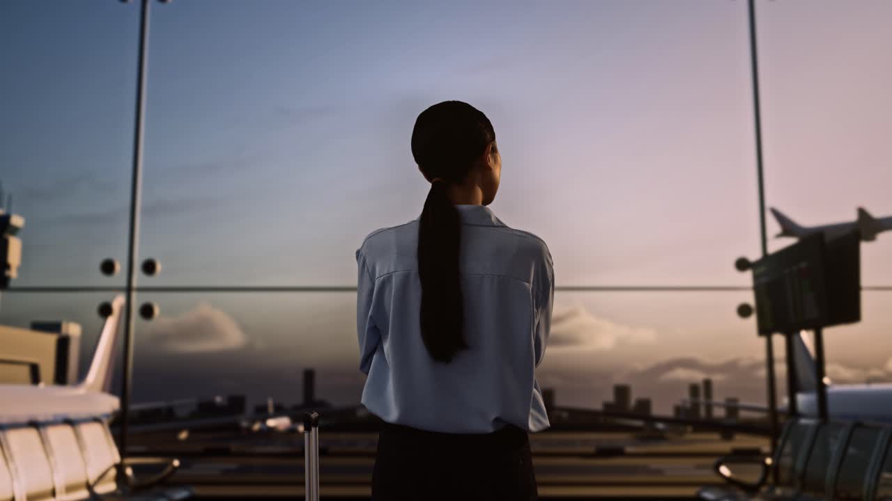 mujer esperando en el aeropuerto