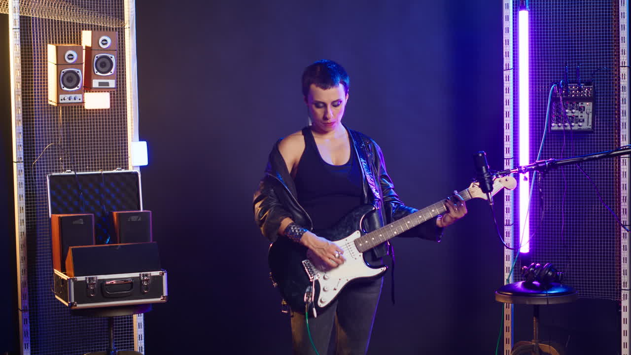 Female Musician Performing with Electric Guitar