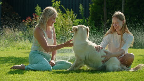 family fun with a dog in the garden