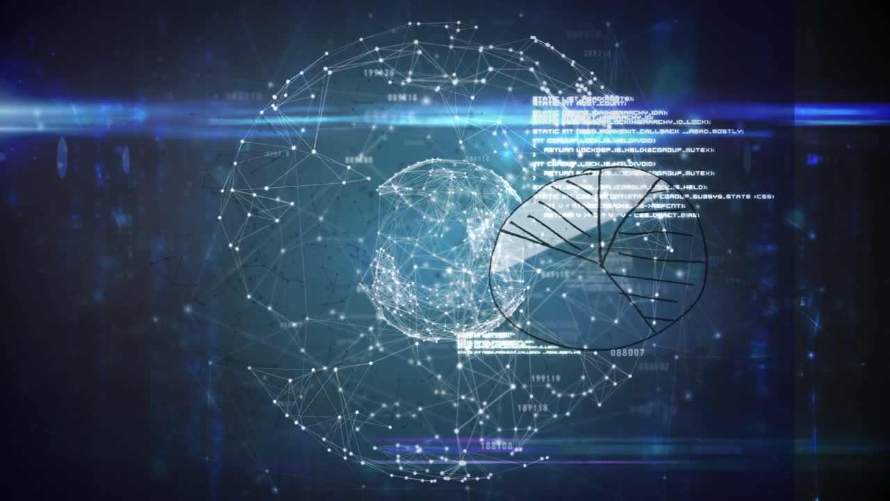 검은색 배경에 연결의 글로브에 대한 데이터 처리의 애니메이션