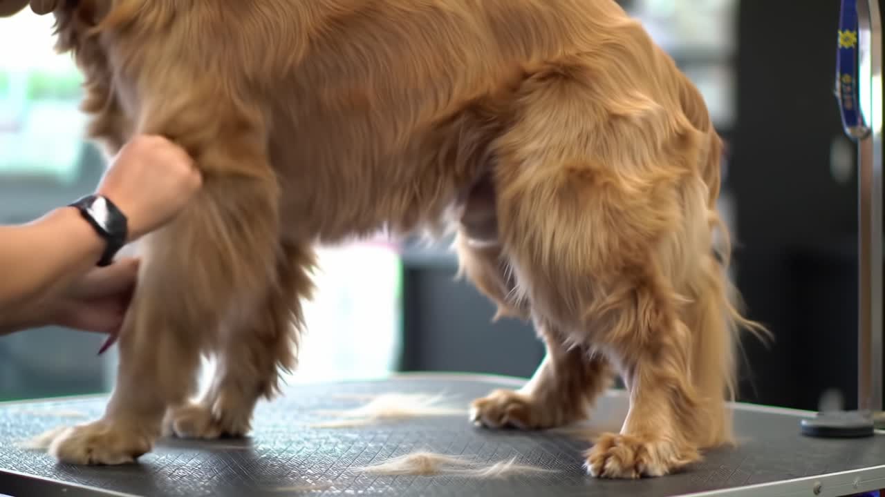 Grooming Golden Retriever: A Step-by-Step Transformation from Fluffy to Stylish with Expert Care and Precision in a Professional Grooming Environment