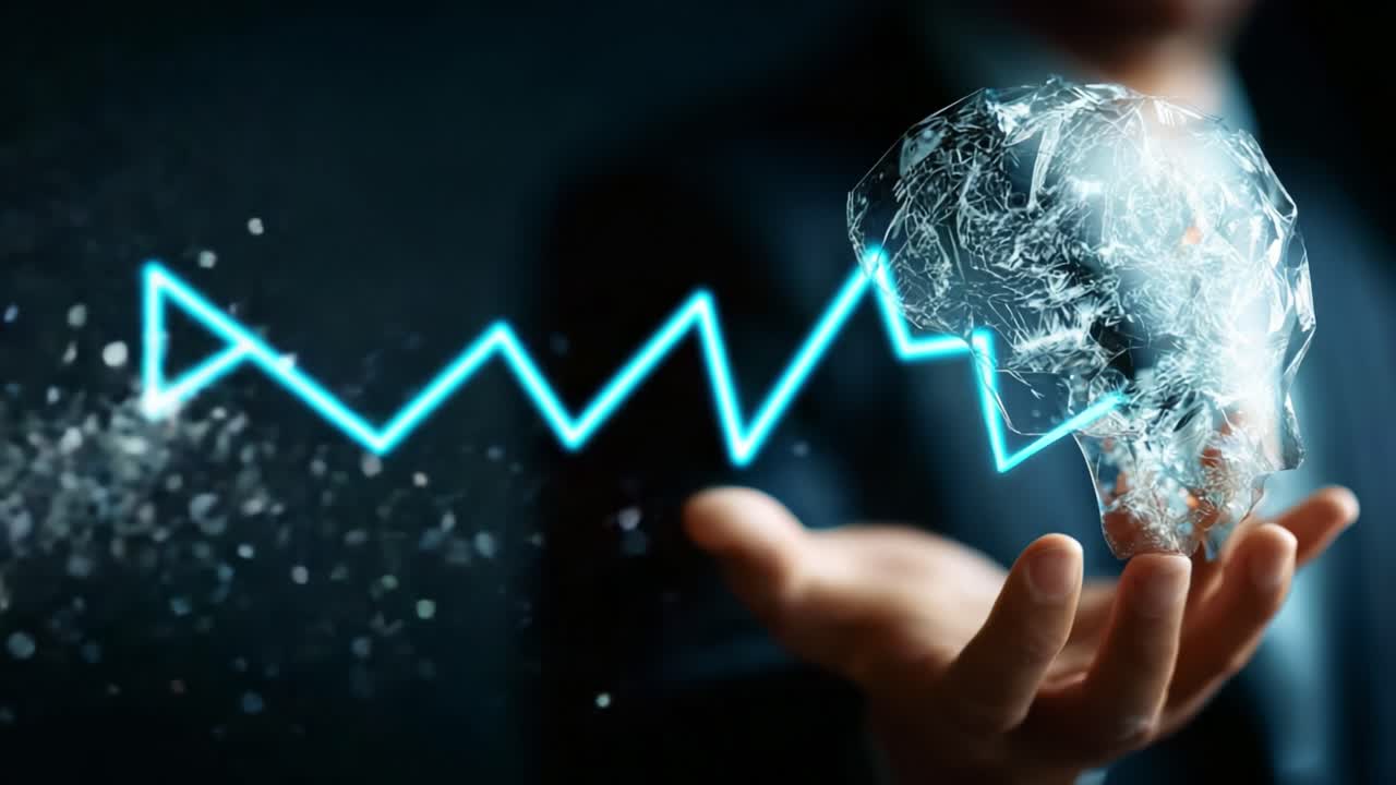 Capturing the Essence of Innovation: A Visual Representation of Data and Creativity with a Hand-Held Crystal Brain Symbolizing Insight and Analytical Growth