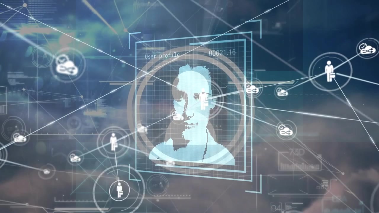 Digital Network Interface with User Profile Icons and Data Visualization