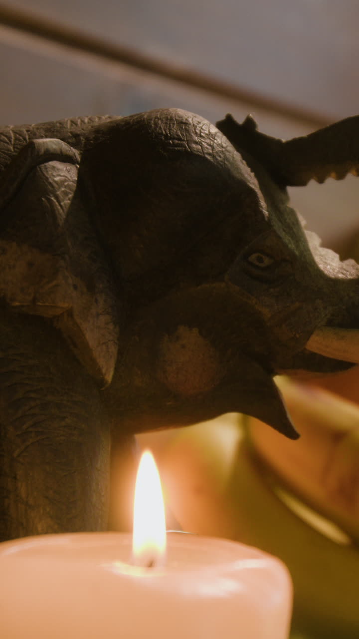 Wooden Elephant Carving with Candle