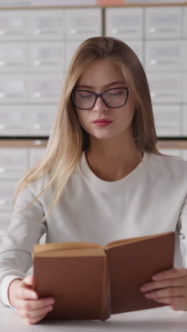 blonde woman reads book near black man using laptop. lady takes off glasses to have break during learning material for future exams. student hard work