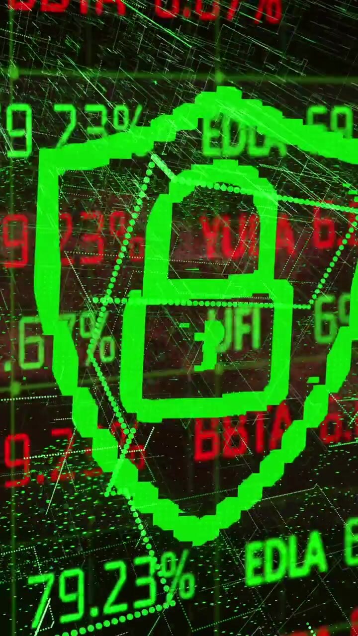 Video depicts a green padlock symbolizing online finance and data security.