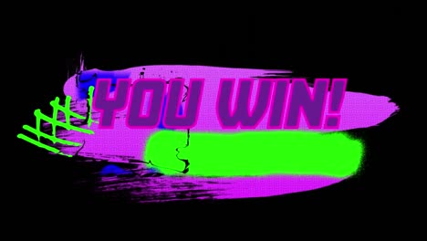 animation of you win text over shapes on black background