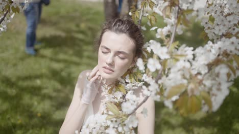 woman in a spring garden