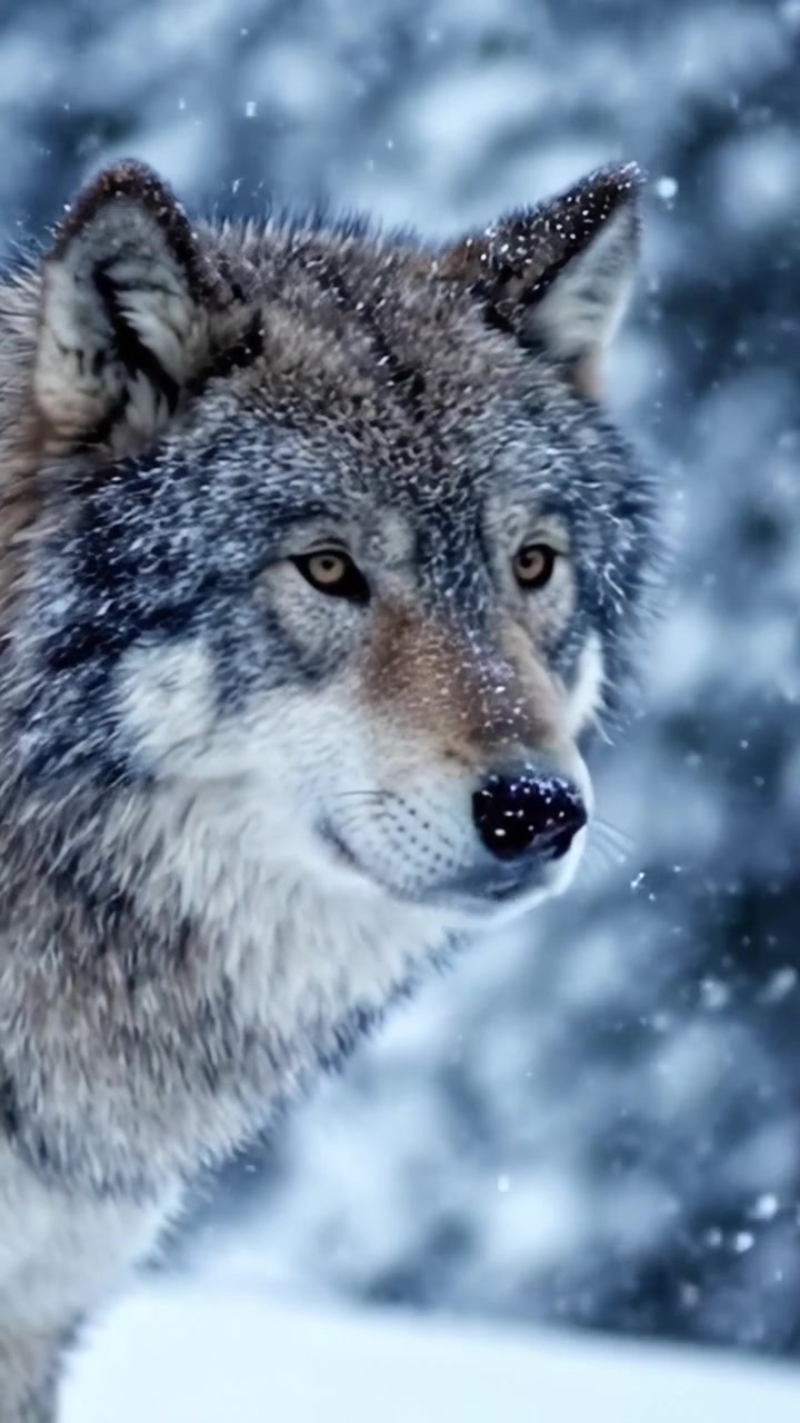A Majestic Wolf Braving the Winter Landscape: Capturing the Strength and Grace of a Wild Canine in a Snowy Forest Setting