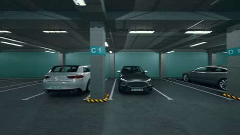 estacionamiento subterráneo con automóviles. estacionamiento bajo tierra moderno. estacionamiento moderno interior completo. estacionamiento subaterráneo escena de garaje