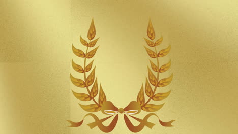 digital animation of logo design with metallic wreath against golden background