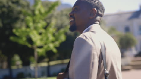walking, black man and travel of a business