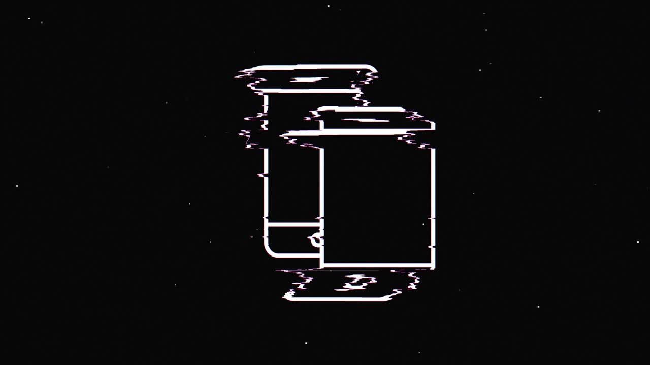 línea dispositivo hud símbolo holográfico en pantalla de televisión digital vieja animación de glitch de bucle sin costuras. corazones. retro dinámico y alegre. imágenes de video coloridas y vintage.