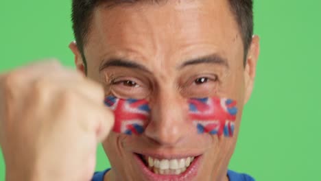 close up of a man supporting british team