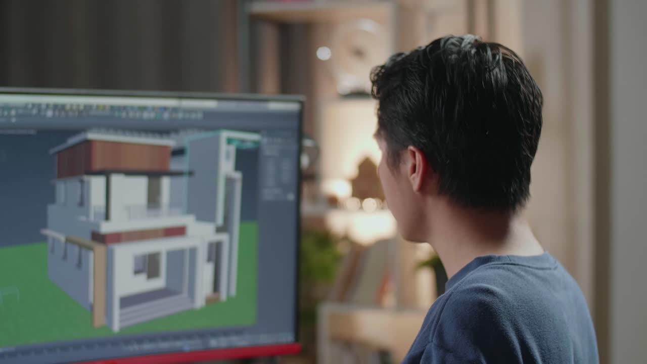 человек, работающий над дизайном дома в программном обеспечении для 3d-моделирования