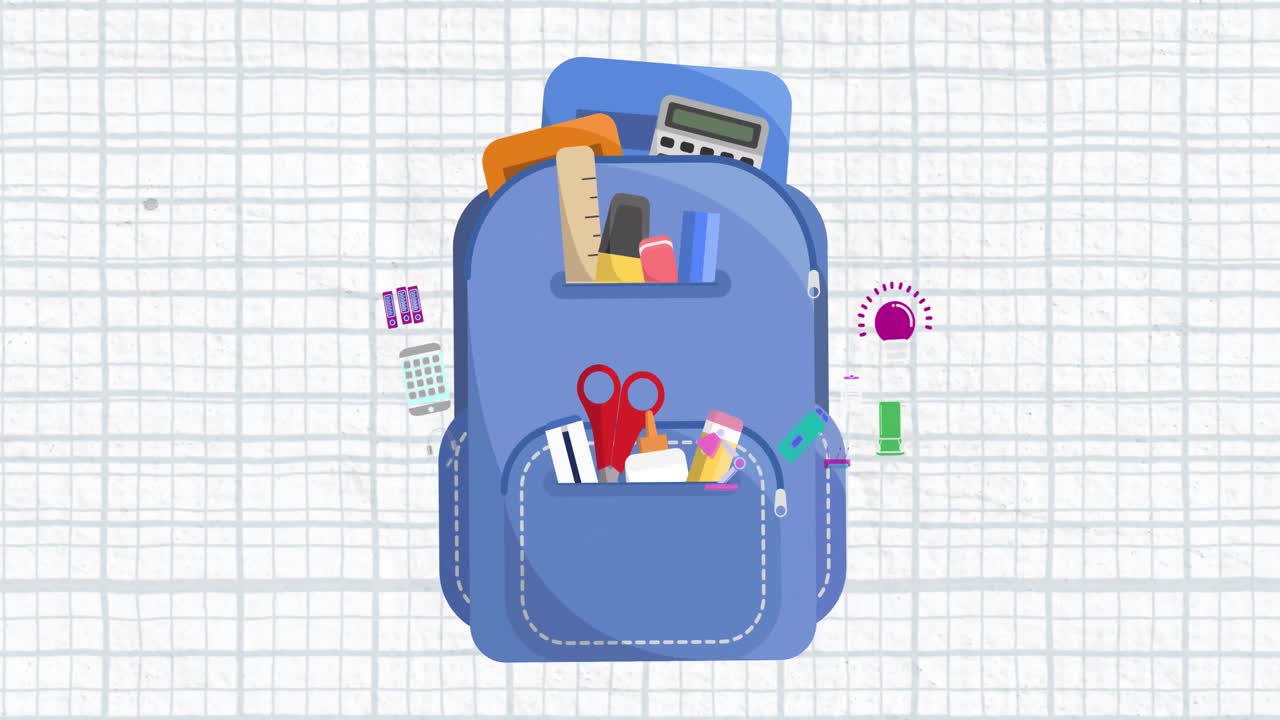 학교 물건 아이콘 위에 있는 배 ⁇ 의 애니메이션