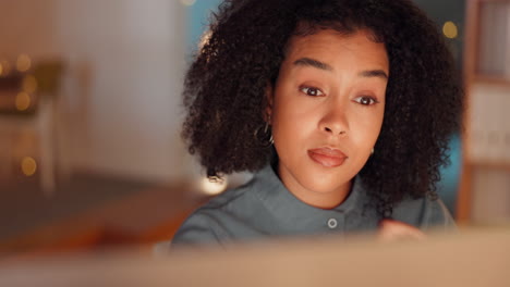 Night,-thinking-and-computer-with-black-woman