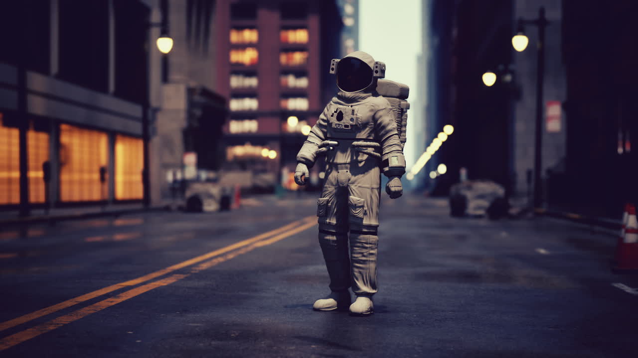lonely astronaut in deserted city