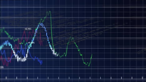 stock market trends and data analysis animation over grid background