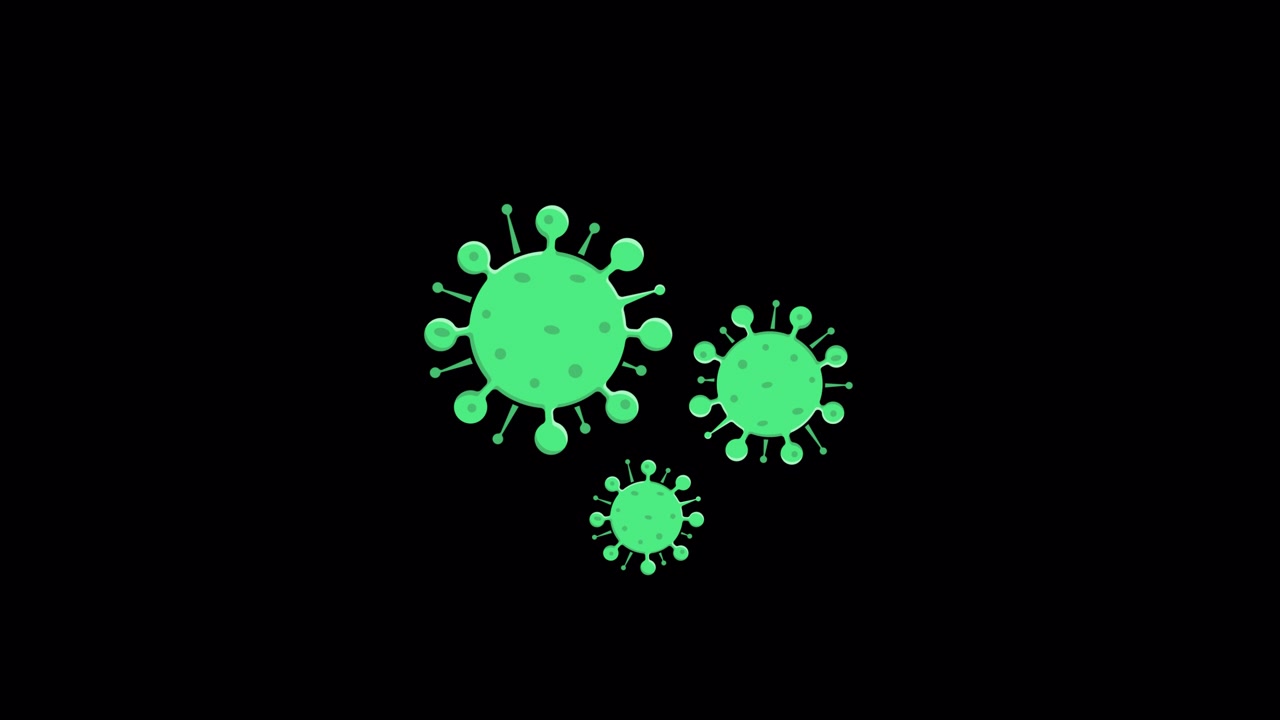 Animated Green Virus or Bacteria Cells Floating on Black Background