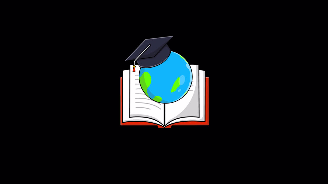 Globo animato e tocco di laurea su un libro aperto