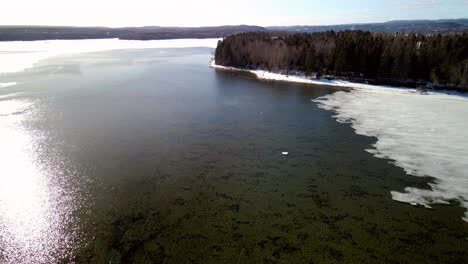 drone flight over the ocean in winter with snow in chandler, quebec, canada