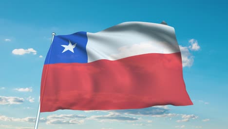 bandera de chile con estructura de tela contra un cielo nublado (en bucle)
