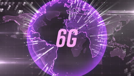 animación de texto 6g, globo y procesamiento de datos por computadora