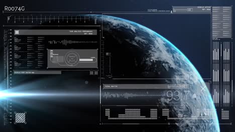 Animation-of-data-processing-over-earth-in-universe-on-blue-background