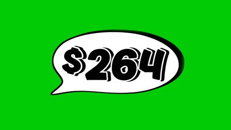 green screen animation of a "$264 " price in a speech bubble. perfect for sales, ads, or promo videos. easy to use and customize in your projects video element