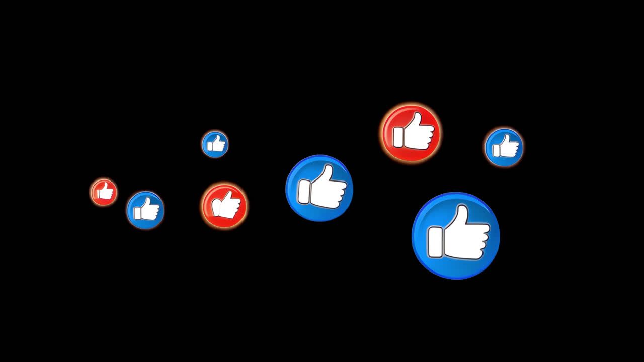 Floating thumbs-up icons pattern animated overlay, transparent 4K video, alpha channel, ProRes 4444