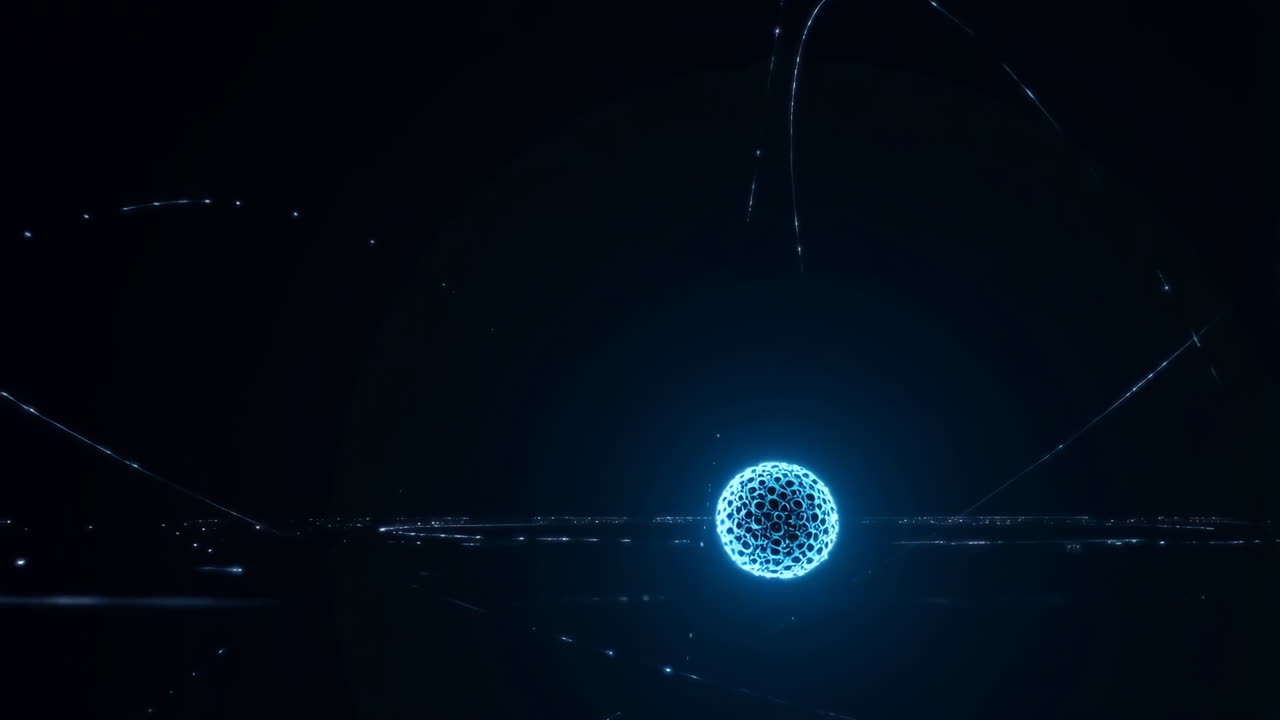 Abstract Digital Network Orb with Connecting Lines in Dark Space
