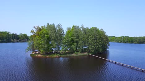 increíble vista aérea de arriba vuelo paraíso natural de verano isla idílica en el lago, chlum en checo, día 2023
