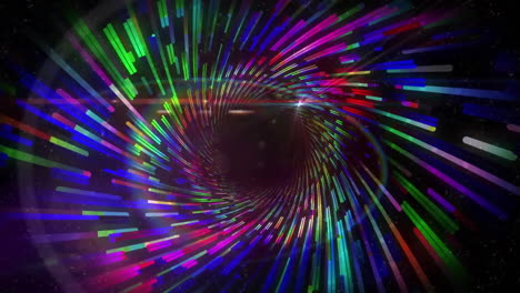 animation of digital tunnel of colourful trails on black background
