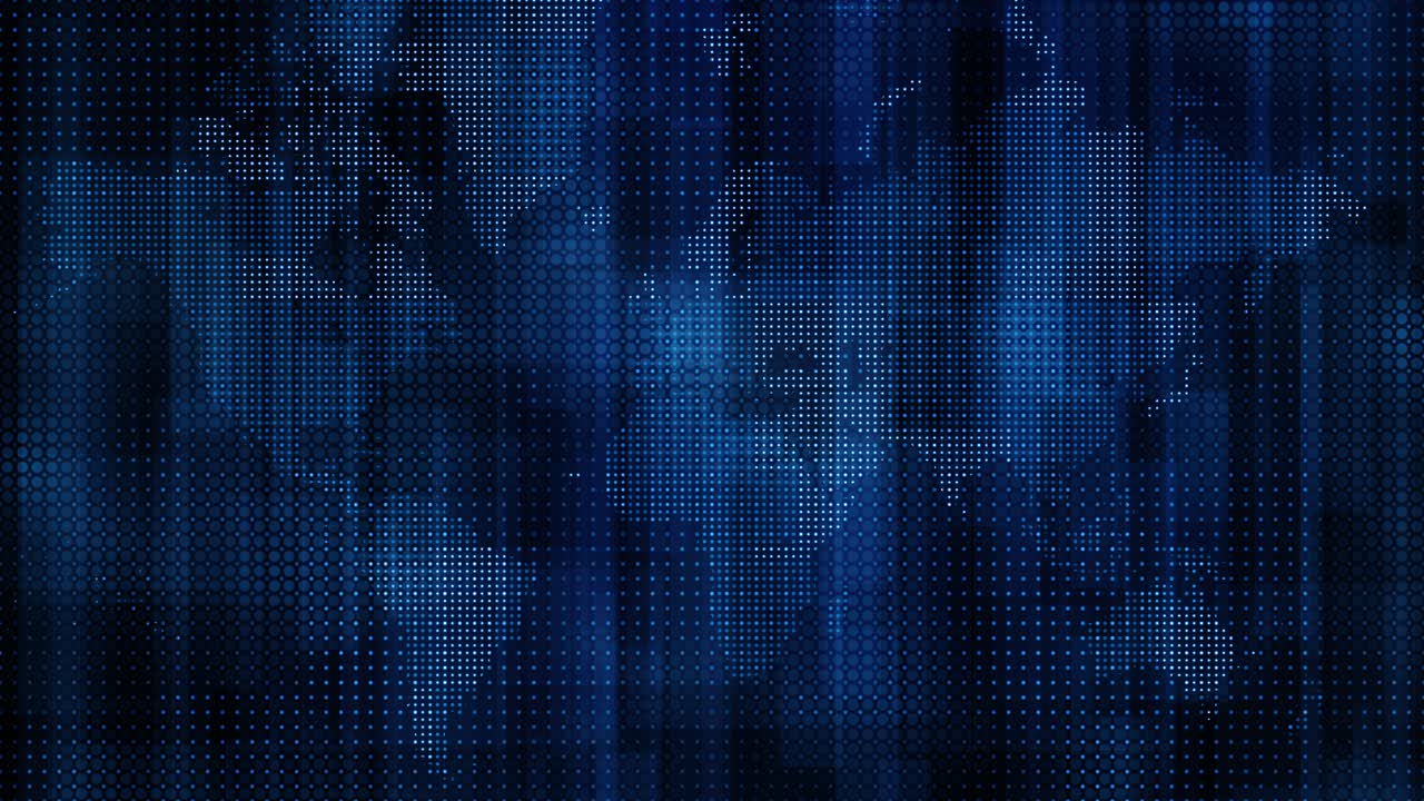 Loopable Abstract Blue World Map Grid with Dots and Particles - seamless loopable design for visualizing global connections, international communication, and technological innovation