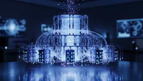 a captivating glimpse into the future of technology: a stunning luminescent structure with dynamic data streams and digital elements representing advanced computing processes