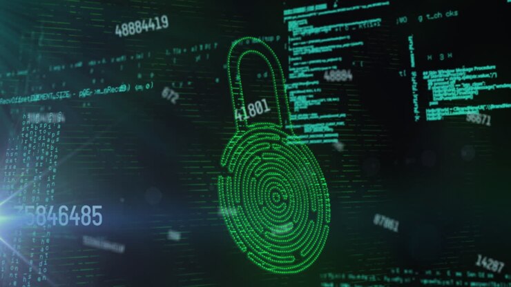 Animation of padlock over changing numbers and programming language