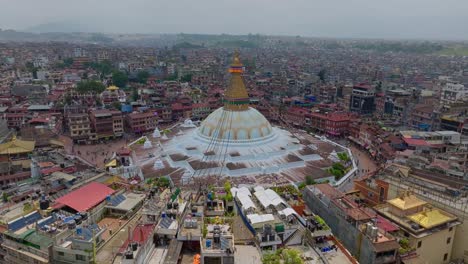 Aerial-View-Of-Bouddha-Stupa-In-Kathmandu,-Nepal