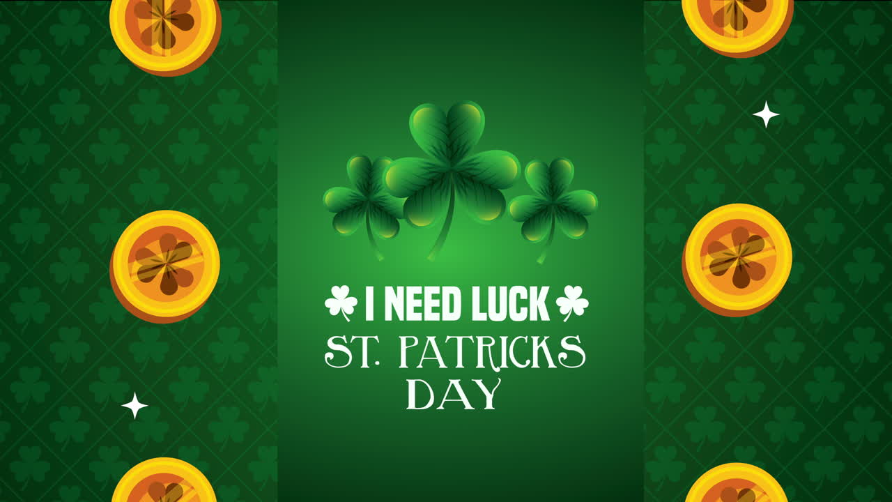 동전과 클로버가 있는 세인트 패트릭스 데이 애니메이션 카드