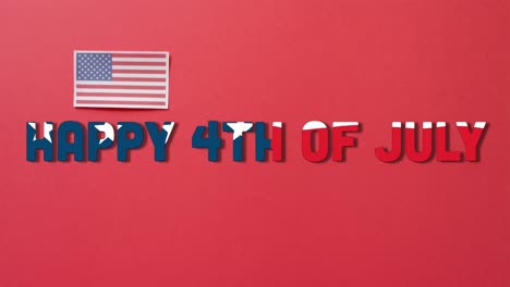 animation of 4th of july text over flag of united states of america on red background