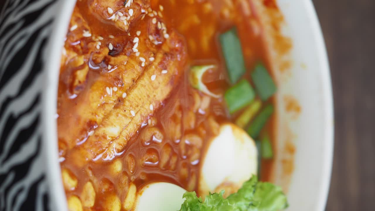Bowl of ramen with chicken and egg