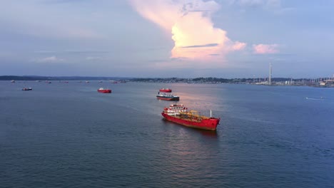 tanker ships sailing near seaport of balikpapan city in east kalimantan, indonesia