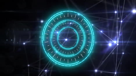 futuristic circular interface animation over interconnected glowing lines and nodes