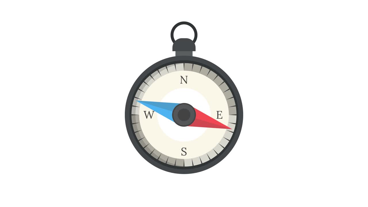 Cartoon Compass. Loop animation. 4K resolution.