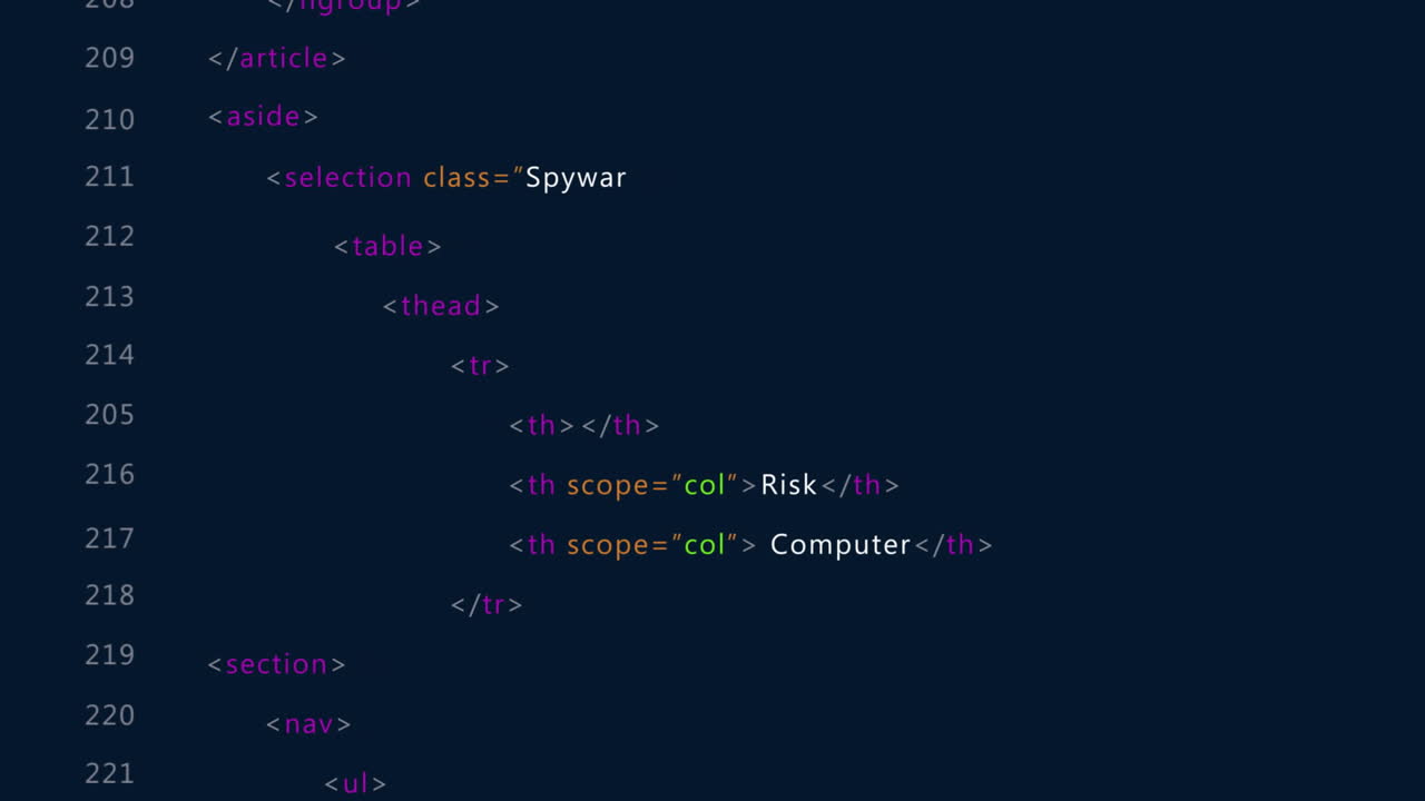 Animation of coding processing on interface with black background