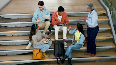 Education,-high-five-and-professor-with-students