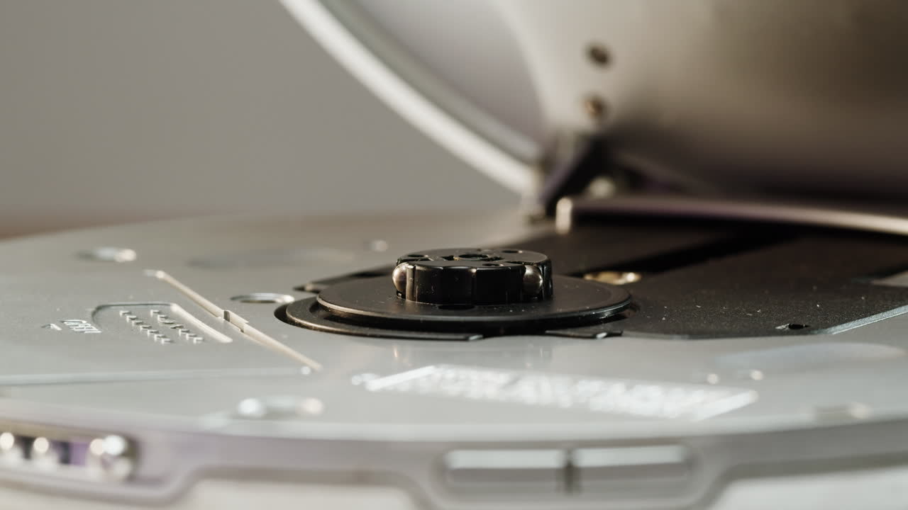 Vintage cd music player close-up. Using portable music player for listening with compact disc