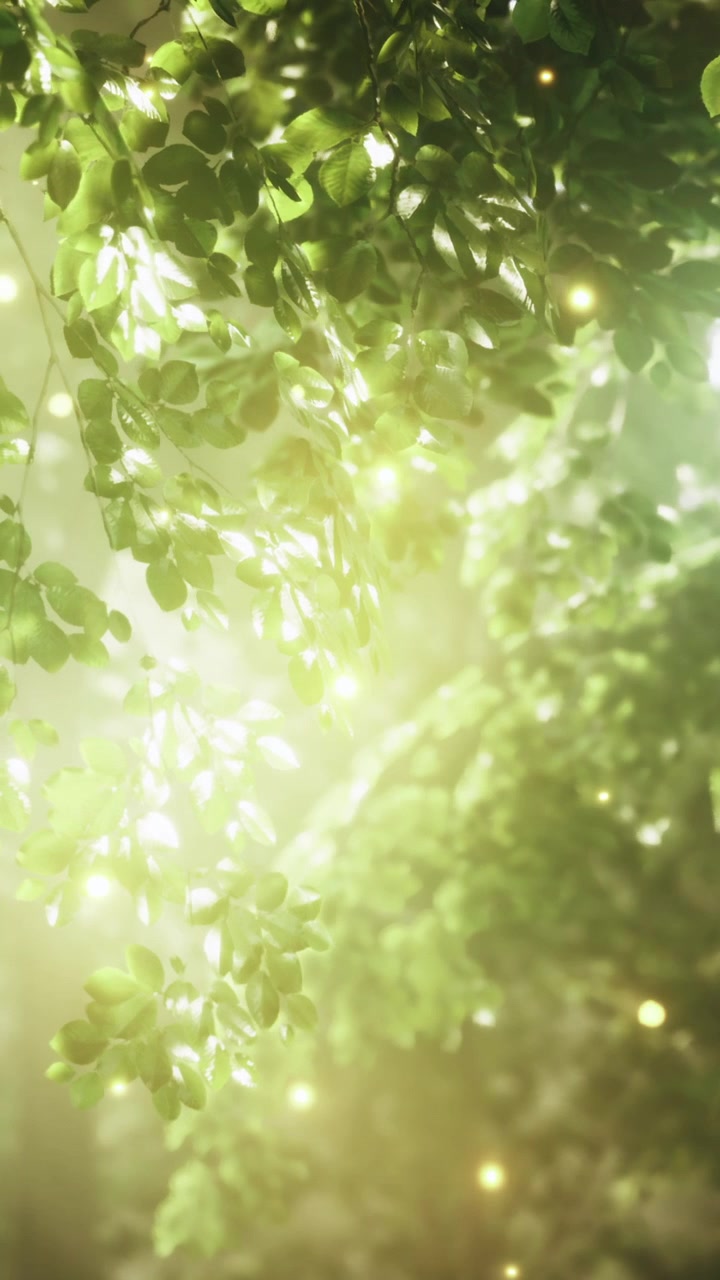 Luce solare intensa che filtra attraverso foglie verdi in un ambiente forestale