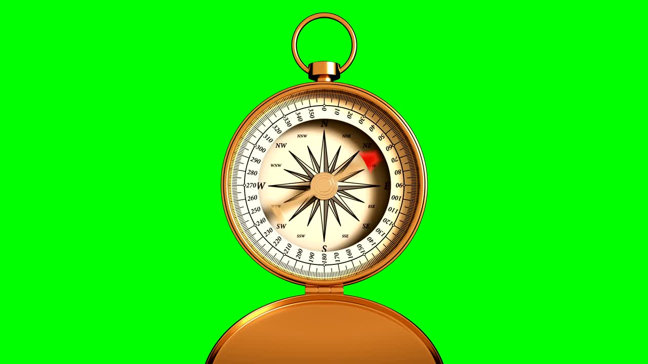 Compass Indicating Direction On Green Screen. 4K. UHD.